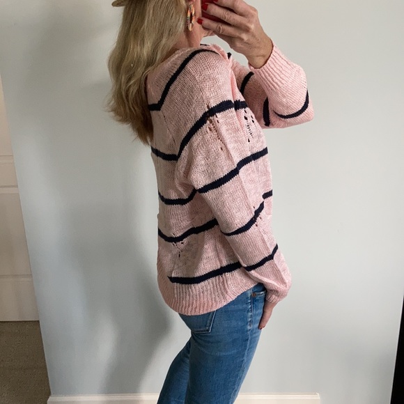 Pink & Navy Stripe Distressed Sweater - Picture 3 of 8